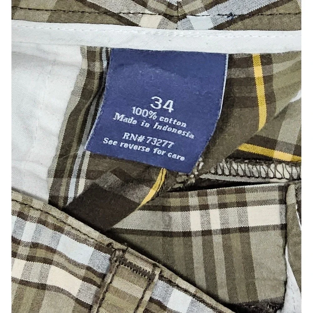 Croft & Barrow Shorts Mens 32 Classic Casual Brown Plaid‎ Beige 100% Cotton